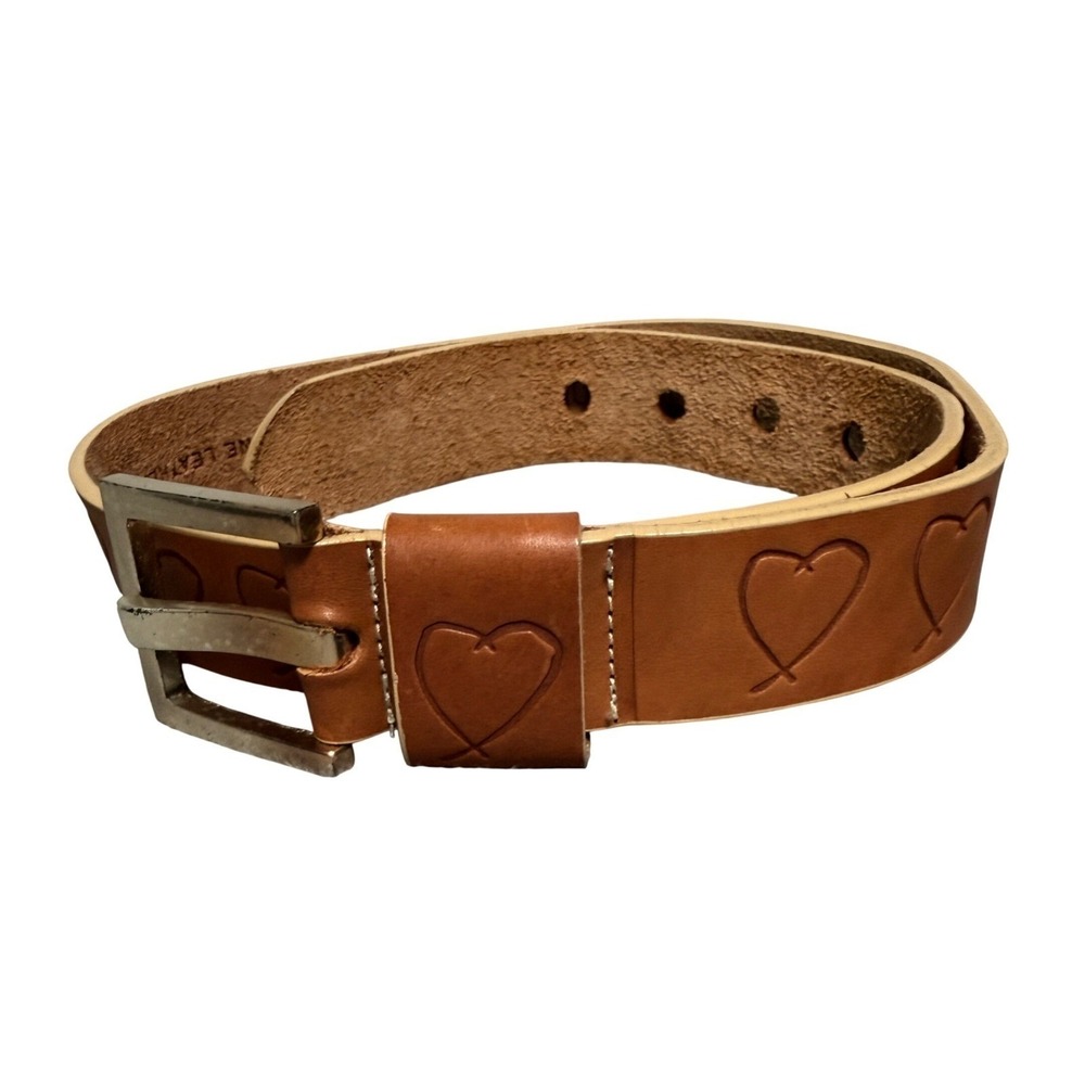 Jennifer Graham Embossed Heart Leather Belt Womens S Brown Silver Tone Buckle